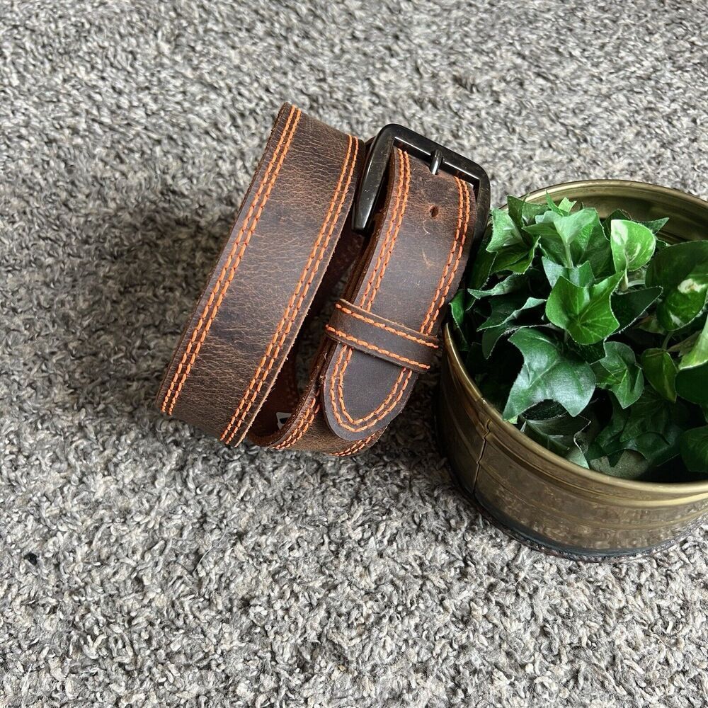 3D Belt Company Brown Harness Double Stitch Belt D1196 Size 32 Waist 32-36” New